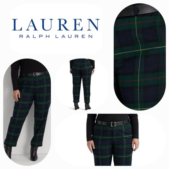 NWT Lauren by Ralph Lauren Mid-rise Plaid Wool Blend Pants Sz. 20W Blue Green